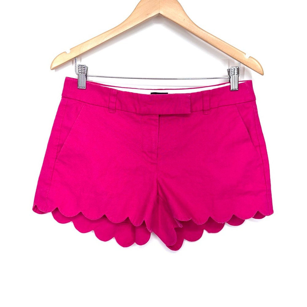 J. Crew Factory Scalloped Hem Bright Pink Linen Blend Preppy Summer Shorts